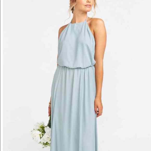 Show Me Your Mumu Heather Halter Slit Maxi Dress Silver Sage Crisp Green, XXS - Picture 9 of 14